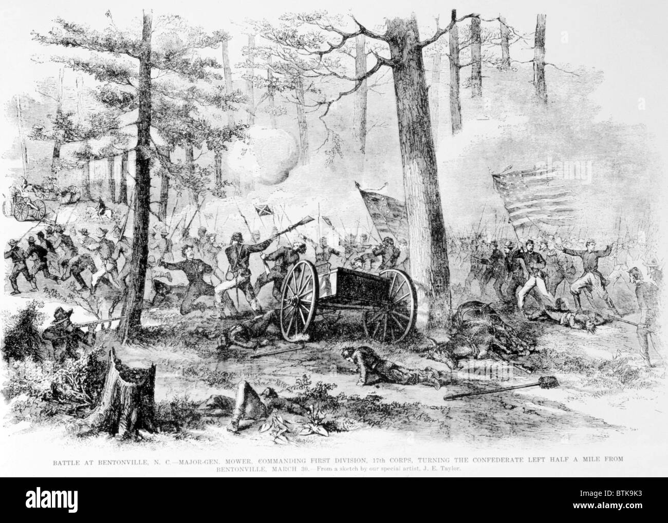 Battle at Bentonville, North Carolina, General Mower turning theConfederate flank, March 20, 1865 Stock Photo