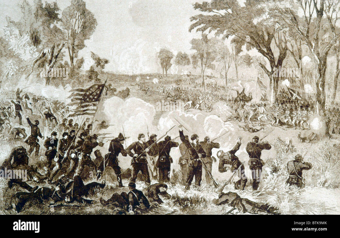 The Battle of Chancellorsville, May 2-4, 1863, General Hooker's army repulsing a Confederate attack, from The New York times Stock Photo