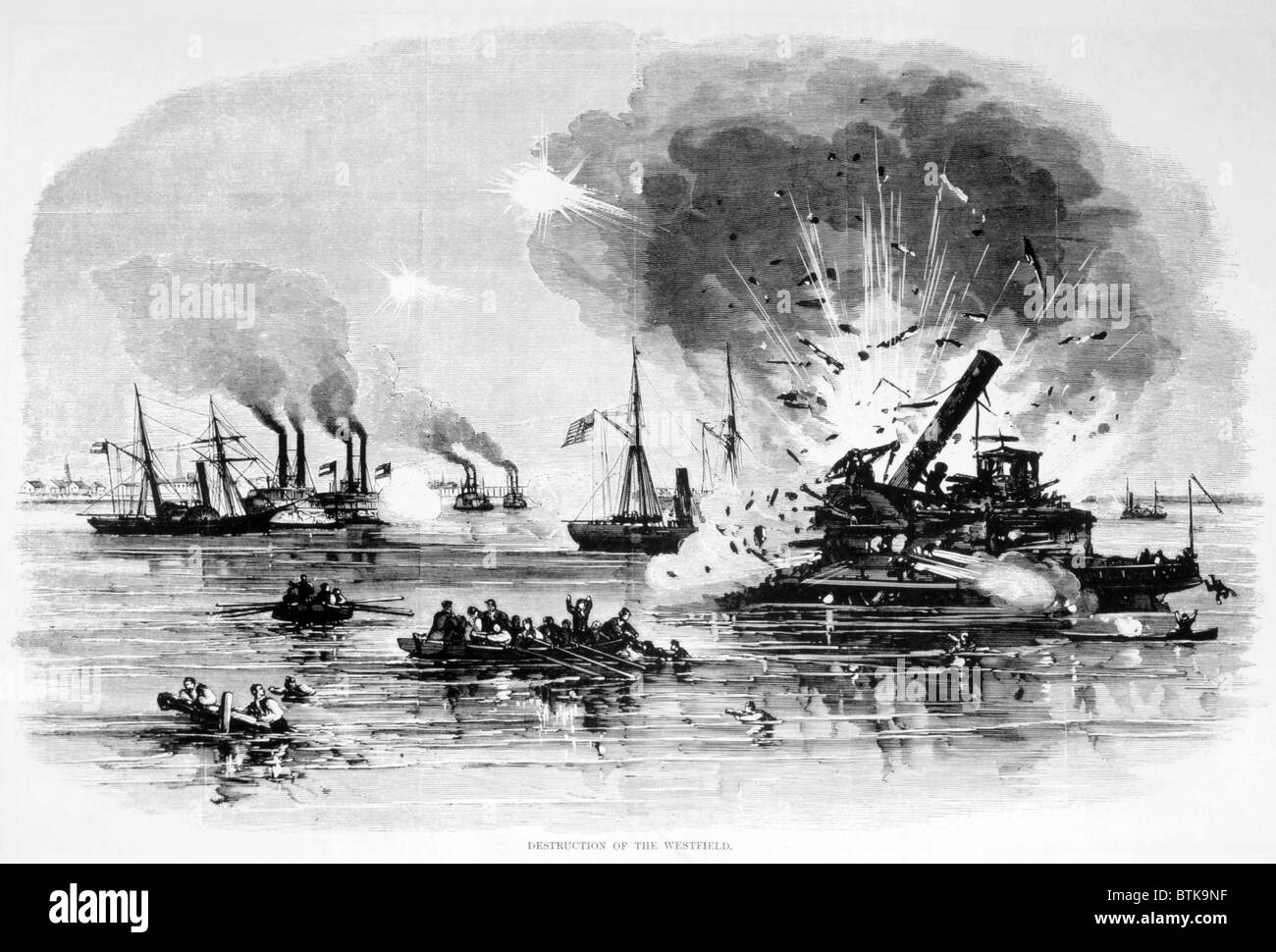 The destruction of the Union gunboat Westfield at Galveston, Texas, January 1, 1863 Stock Photo