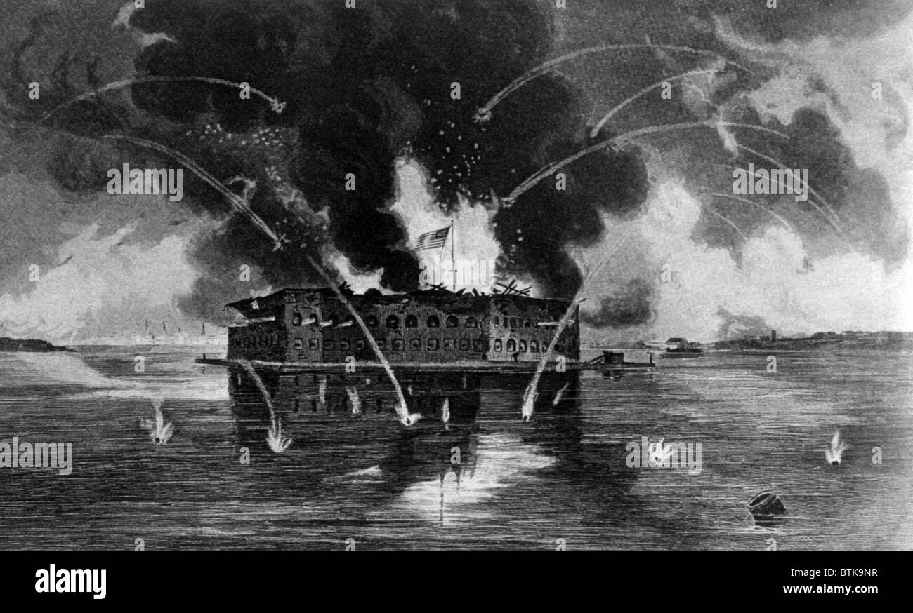 Bombardment by Confederate batteries at Fort Sumter in Charleston, South Carolina, April 12, 1861, from The New York Times Stock Photo