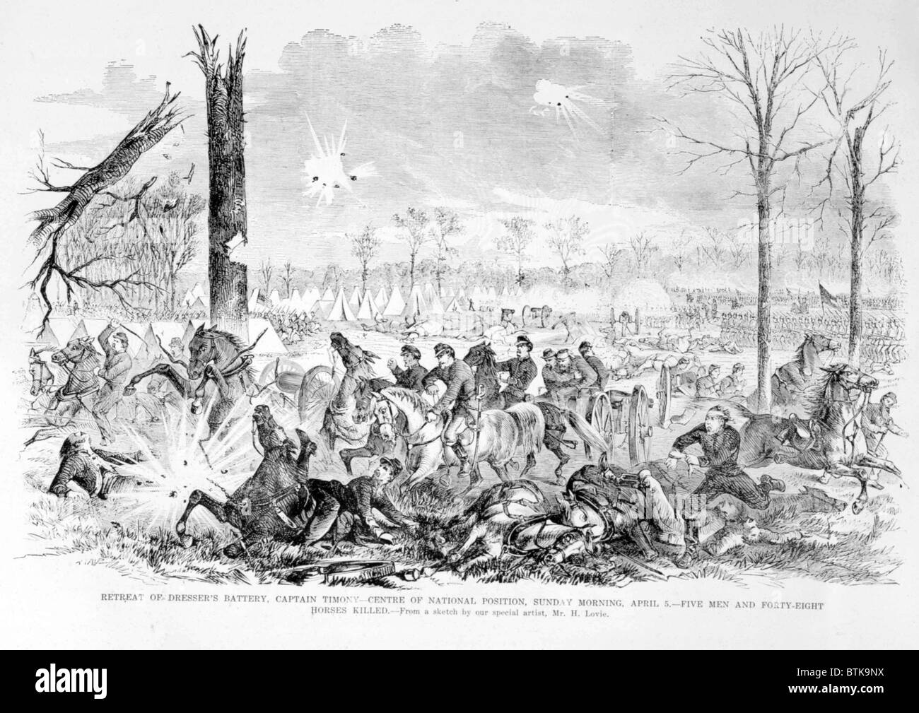 Retreat of Dressler's battery, April 5, 1862, from Leslie's Weekly Stock Photo