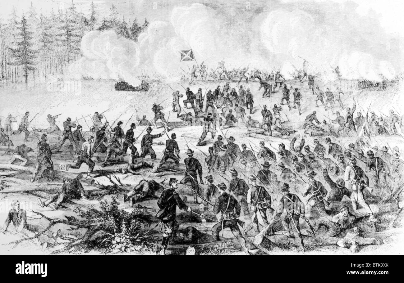 The Battle of Petersburg, Union 18th Corp regiment overrunning part of General Beauregard's line, 1864 Stock Photo