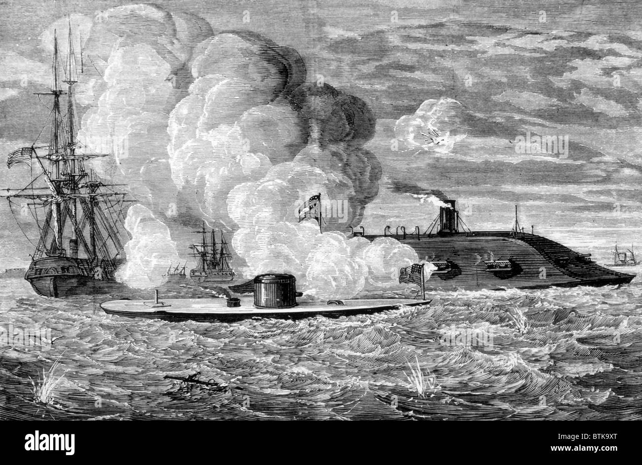 Naval battle between the Monitor and the Merrimack, March 8, 1862 Stock Photo