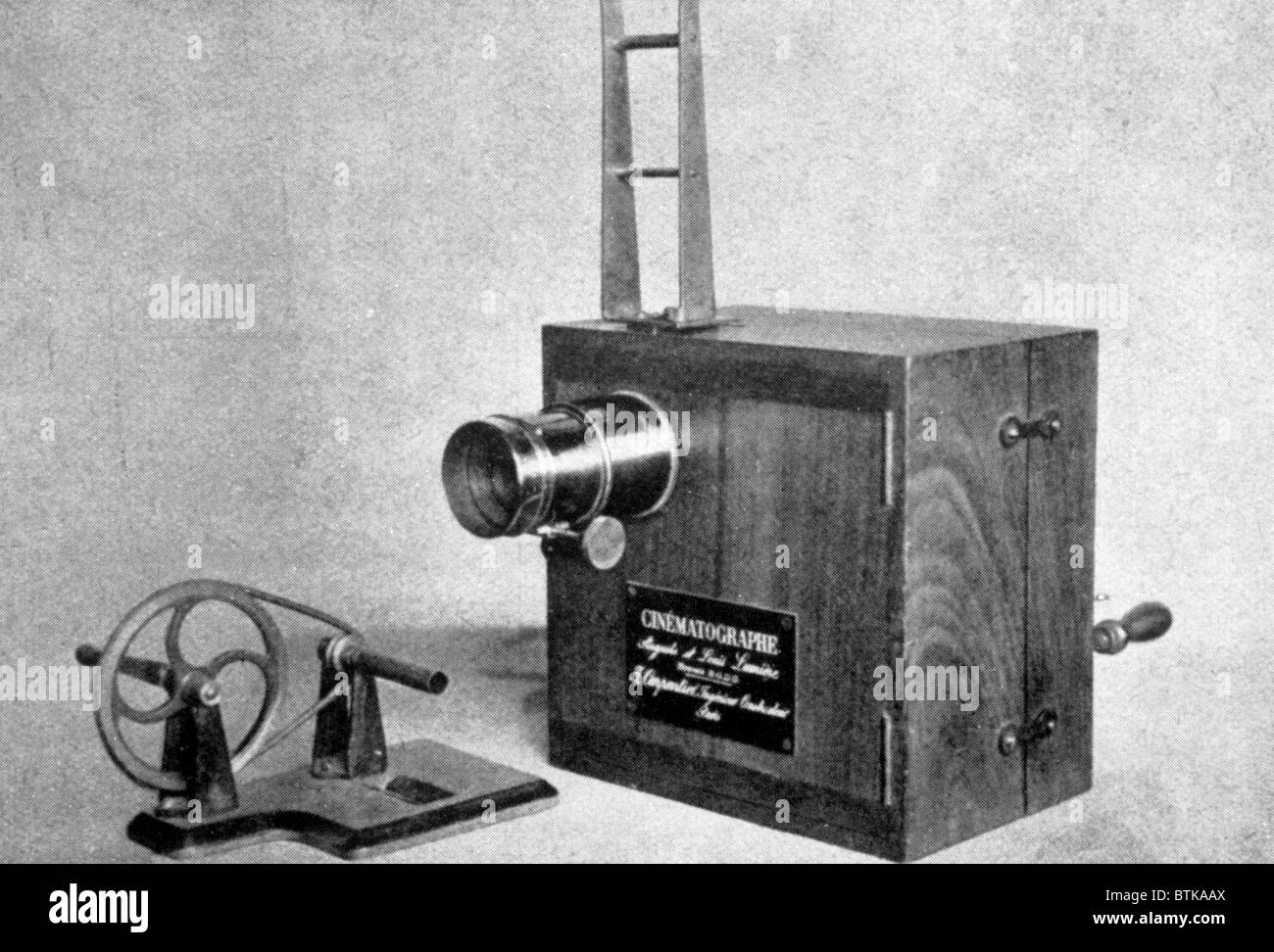 The Lumiere Cinematographe, invented and demonstrated by Louis Jean and Auguste Lumiere in 1895 Stock Photo