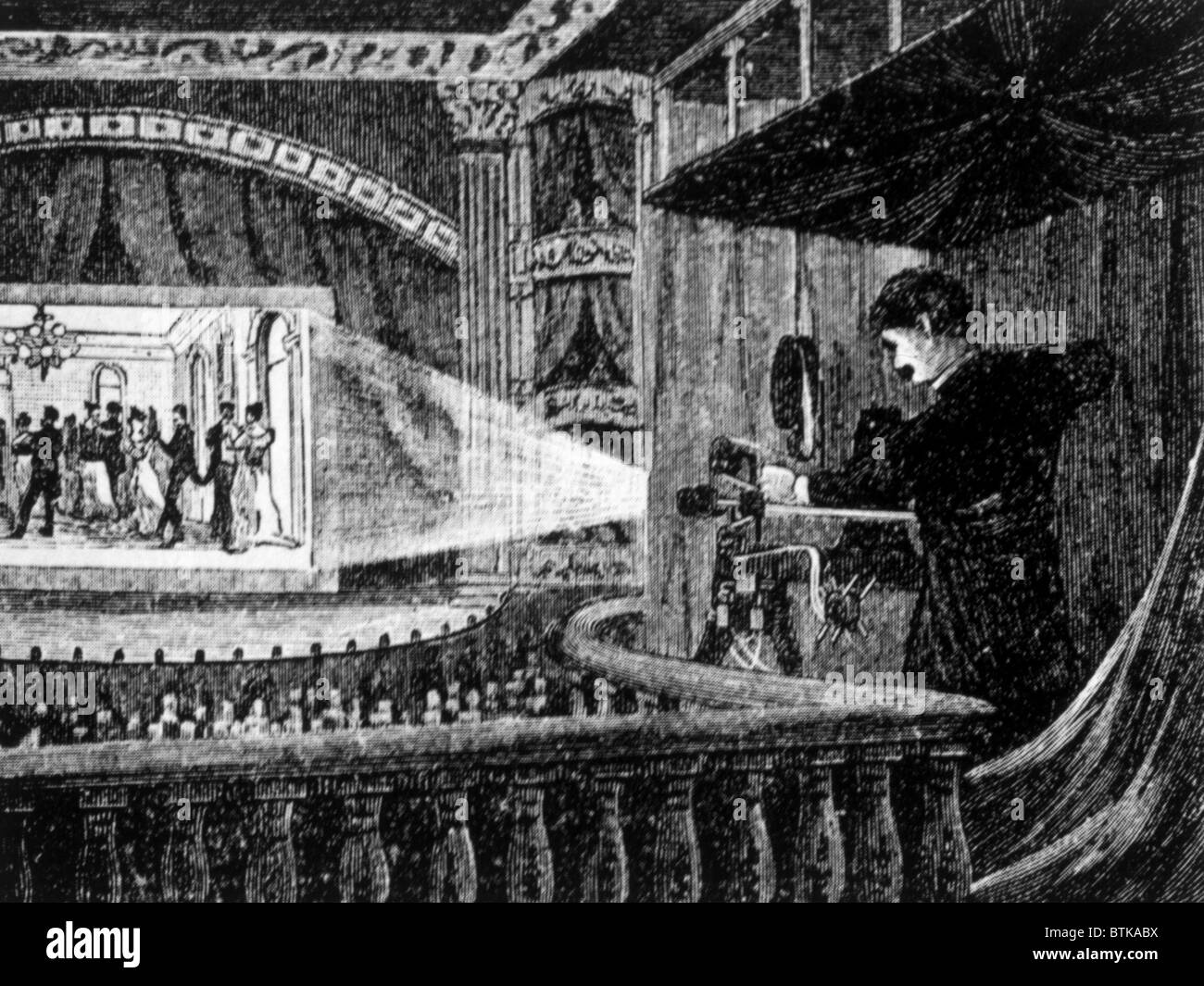 The 1896 Vitascope movie projector in operation, 1897 Stock Photo Alamy