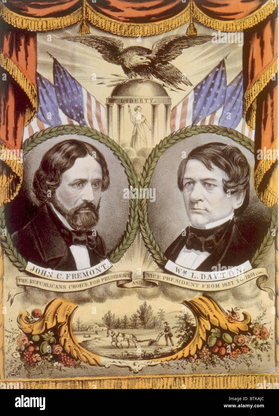 Campaign poster for the Republican ticket of John C. Fremont for president and William L. Dayton for vice president, Currier & Ives, 1856 Stock Photo