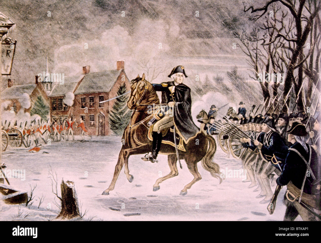 The Battle of Trenton, General George Washington on horseback, December 25, 1776 Stock Photo