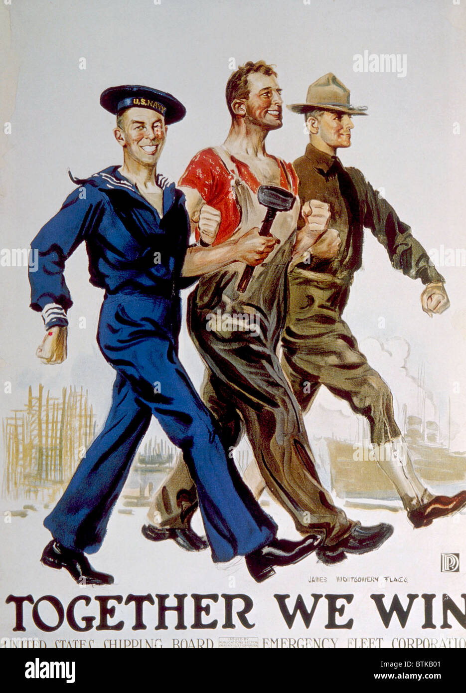 World War I American poster depicting the unity of war workers and the
