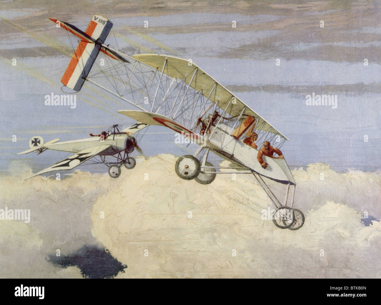 WW1 France in-flight photo of Voisin biplane, from another plane WW1 France in-flight photo of Voisin biplane, from another plane