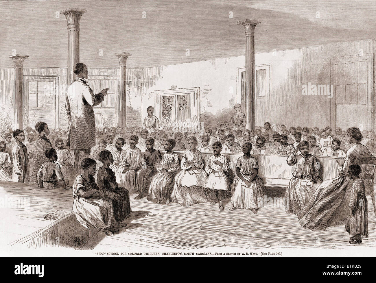 1866 classroom of 'Zion' school for African American children born into slavery children, Charleston, South Carolina in 1866. Prior to the Civil War, ...