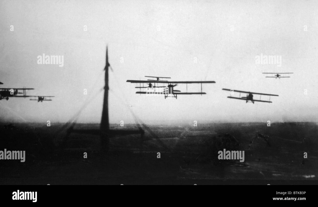 World War I, a group of American fighter planes in battle formation, U.S. Signal Corps photograph, ca. 1918 Stock Photo