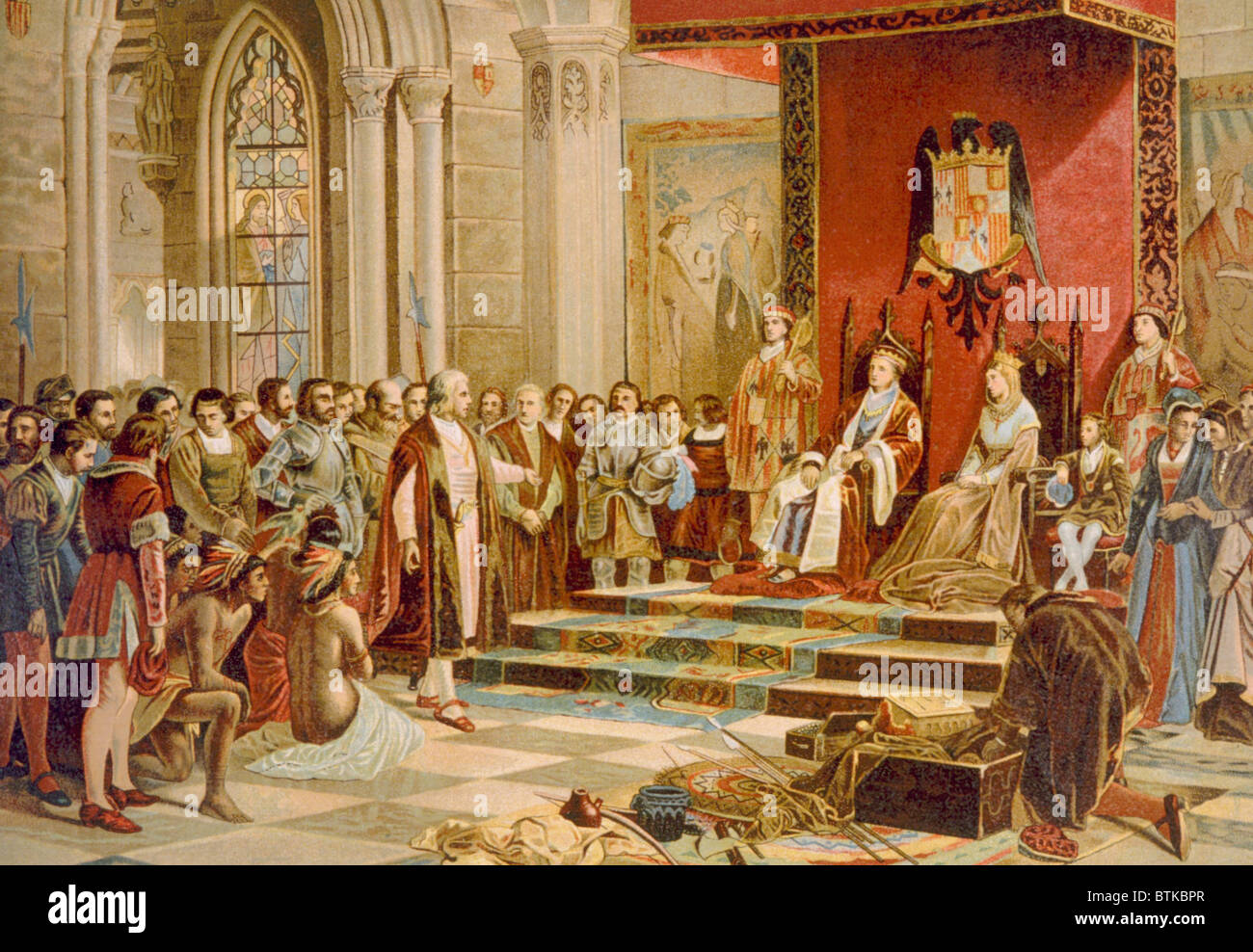 Christopher Columbus being received in Barcelona, Spain by King Ferdinand and Queen Isabella