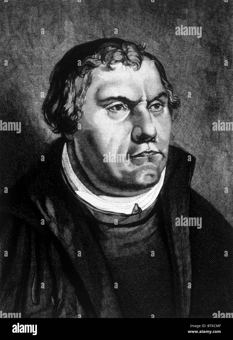 Martin Luther (1483-1546), engraving from the painting by Lucas Cranach, 1885 Stock Photo