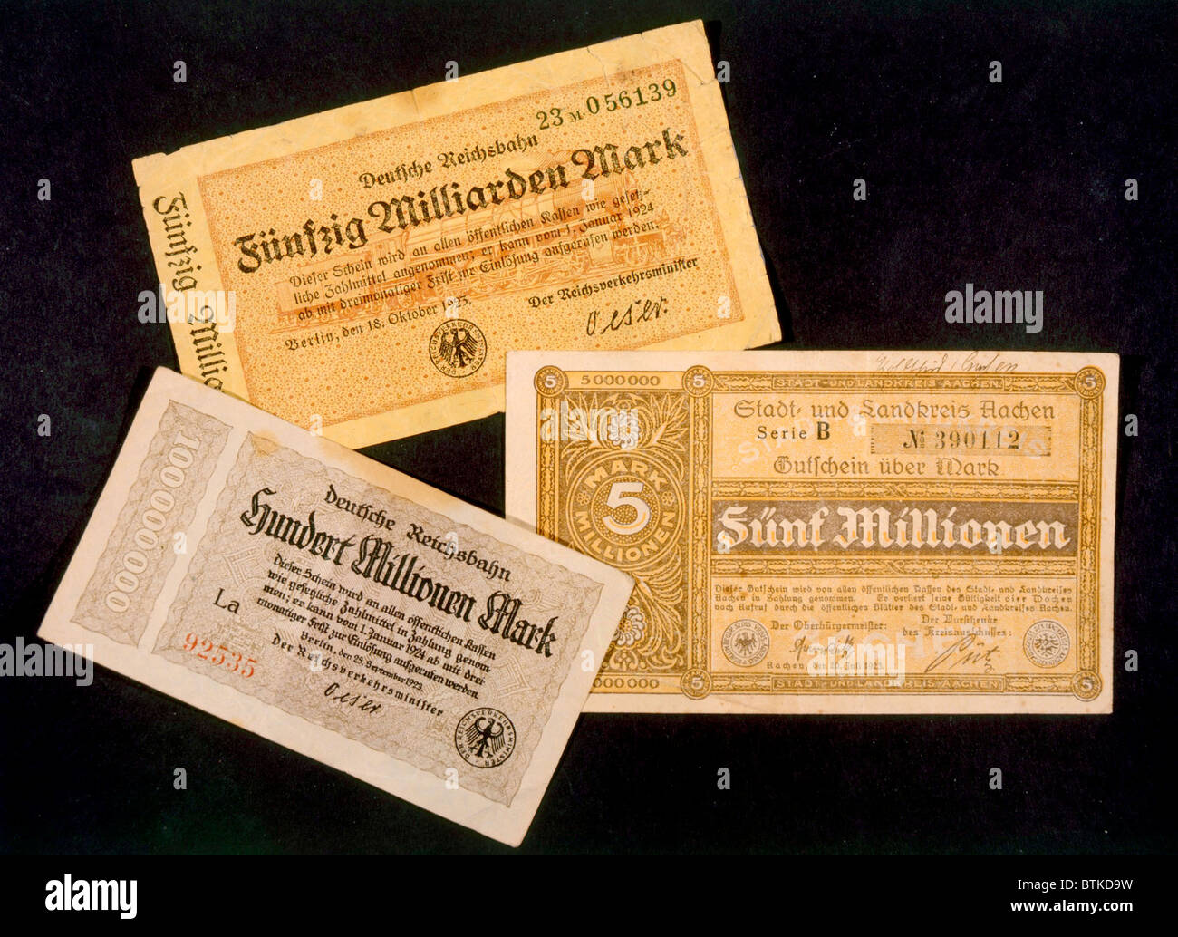 German currency issued during the period of inflation, 1923-1924 Stock Photo