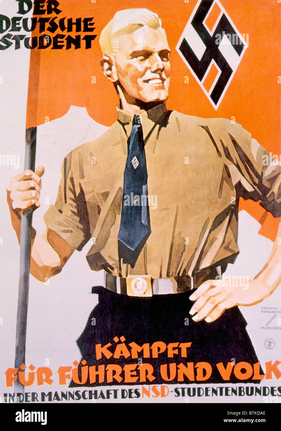 The German student fights for Fuhrer and people in the body of the National Student Union, Nazi poster, ca. 1939 Stock Photo