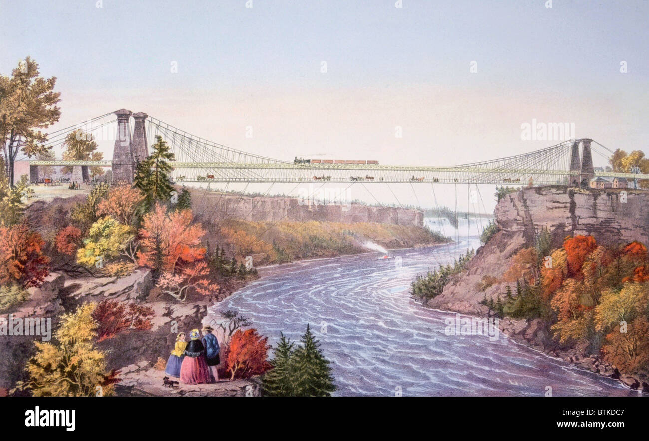 The Niagara Falls Suspension Bridge, lithograph by Currier & Ives, 1856