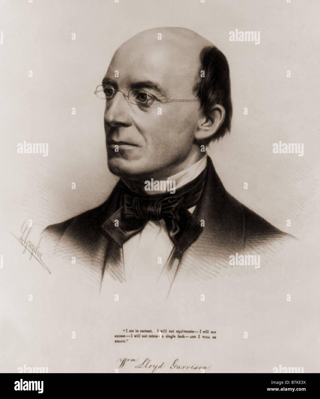 William Lloyd Garrison (1805-1879) joined the Abolitionist movement at age 25. In 1830, he founded THE LIBERATOR, an antislavery newspaper. He was most influential in the 1830s, as an 'Immediatist,' demanding immediate emancipation without political compromise. Ca. 1840. Stock Photo