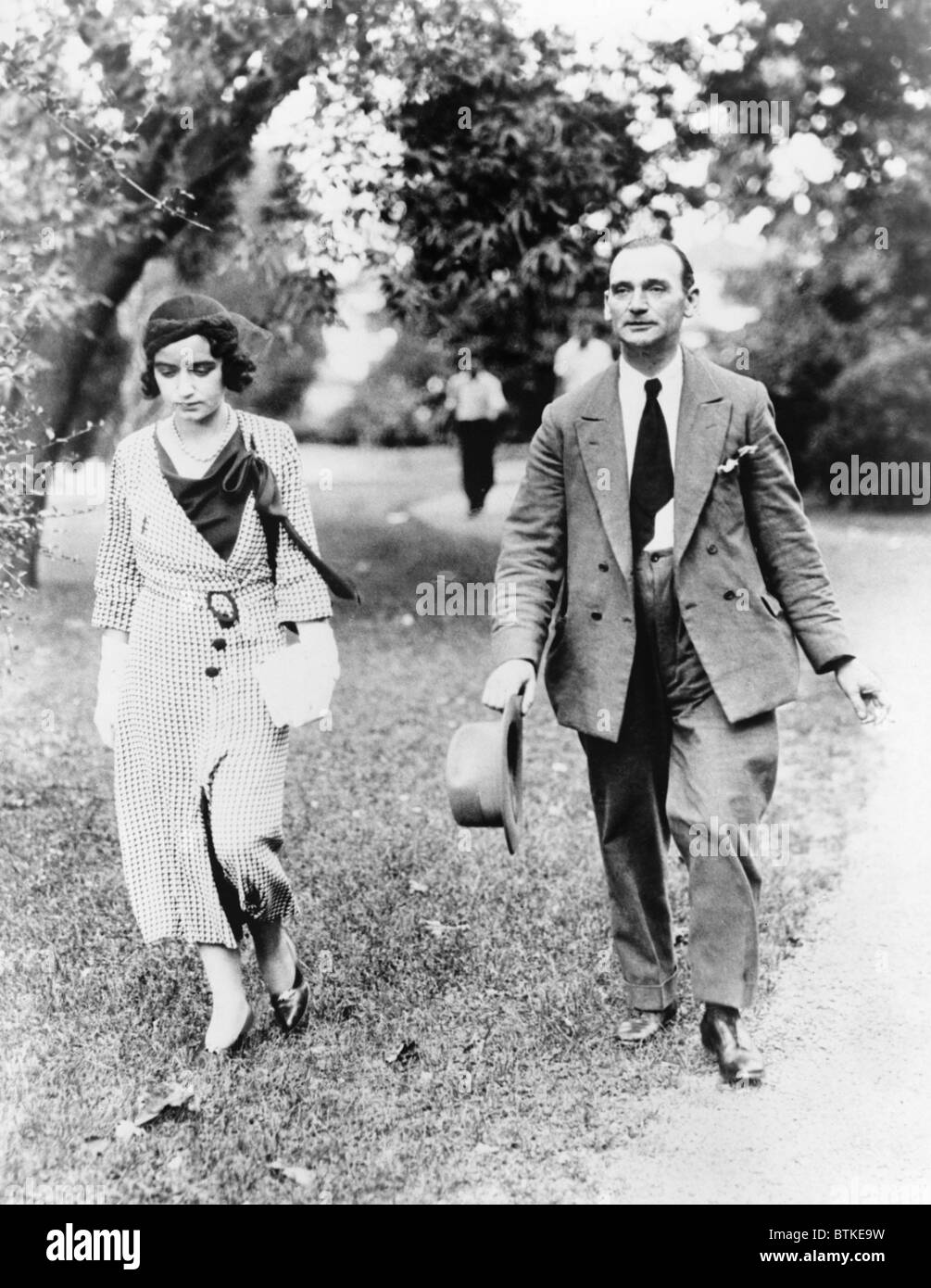 Betty Gow, nurse of the Lindbergh baby, and Ollie Wheatley, the butler, at the Lindbergh's home in Hopewell, N.J. It was Gow who first discovered the baby missing on March 1, 1932. Stock Photo