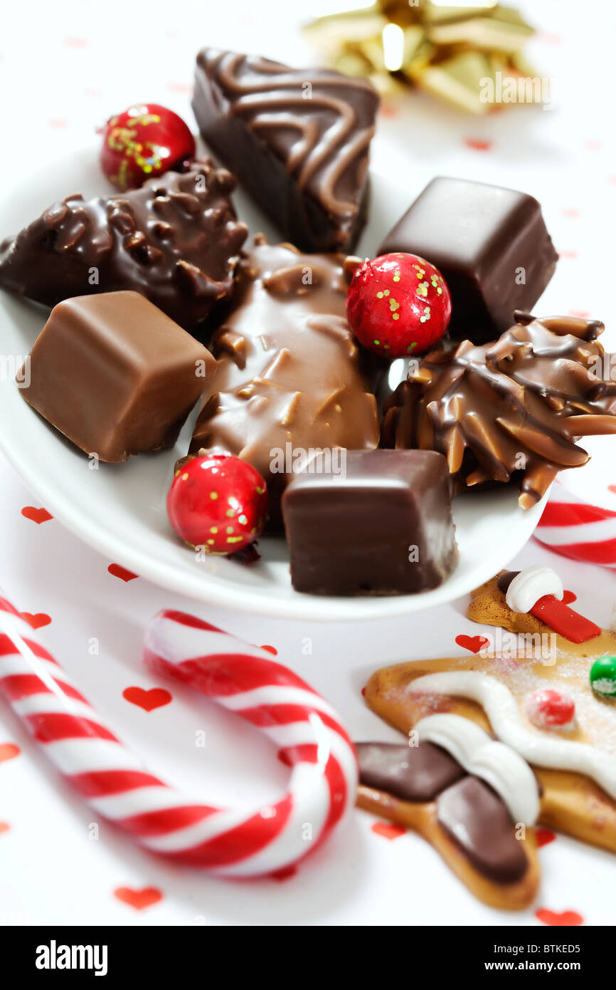 a mixture of delicious gingerbread assortments, covered in chocolate Stock Photo