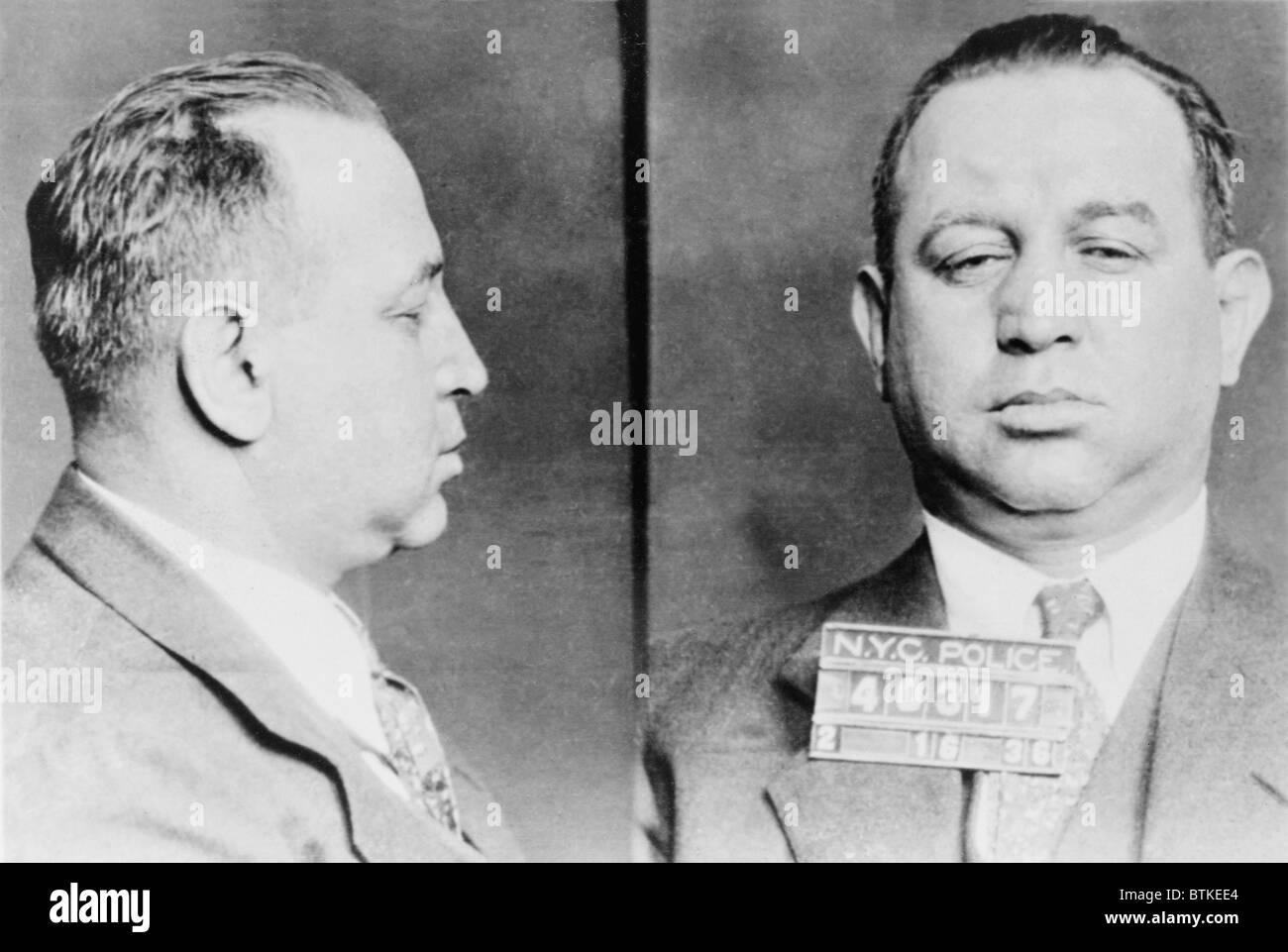 Jacob 'Gurrah' Shapiro (1899-1947), in a 1936 New York City Police mugshot. Shapiro and Louis Buchalter were partners in garment district labor racketeering and Murder, Inc. Stock Photo