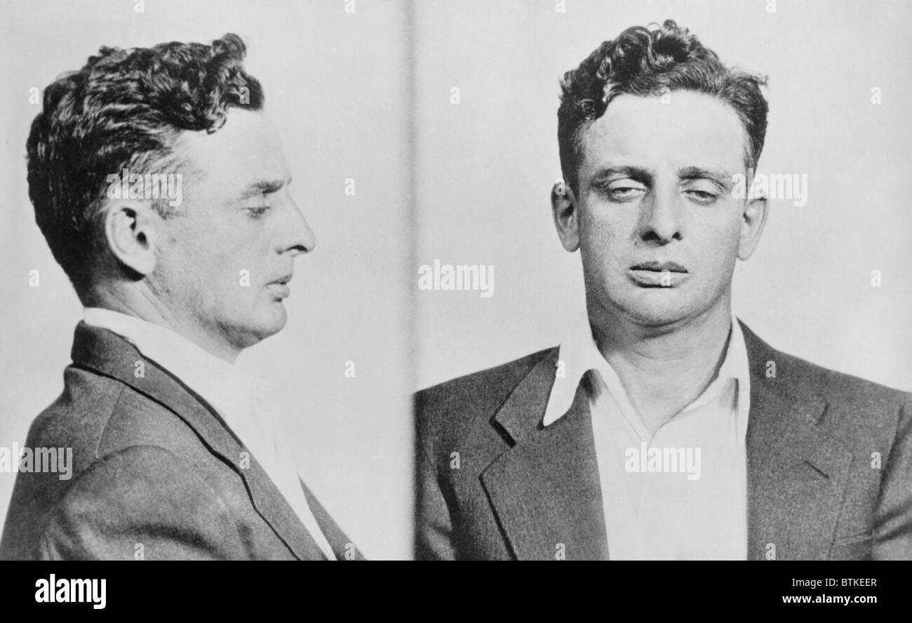 Roger Touhy (1898-1959), in 1933 police mugshots. The Capone gang framed Touhy to take over his northwest Chicago gambling operations, by faking the kidnapping of mobster John Factor. Touhy was convicted and imprisoned until 1959. Stock Photo