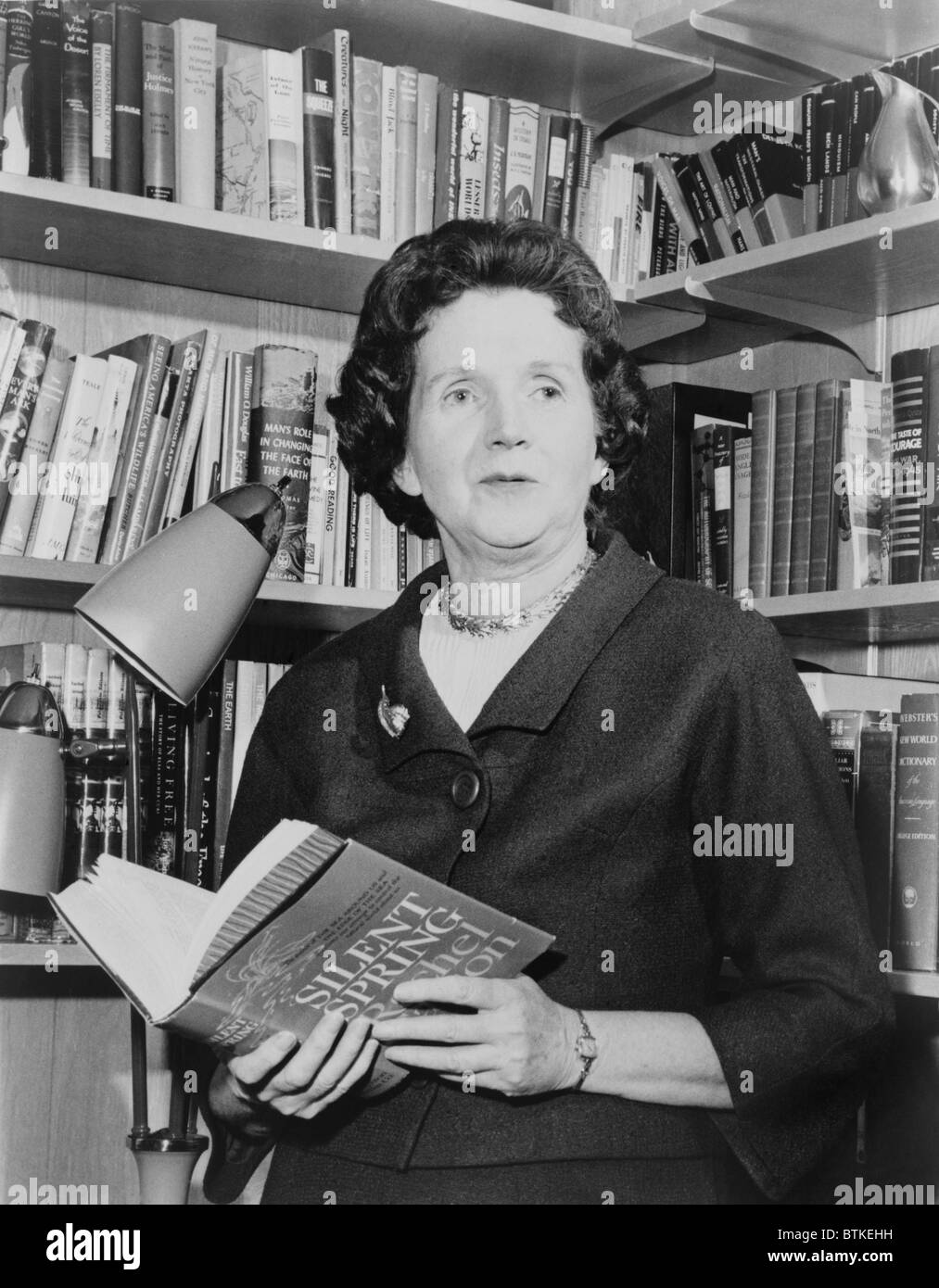 Rachel Carson (1907-1964), biologist and writer, holding her ground breaking book, THE SILENT SPRING, 1963. Stock Photo