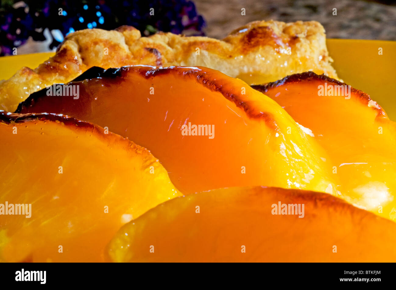 Slice of Peach pie dessert on plate Stock Photo Alamy