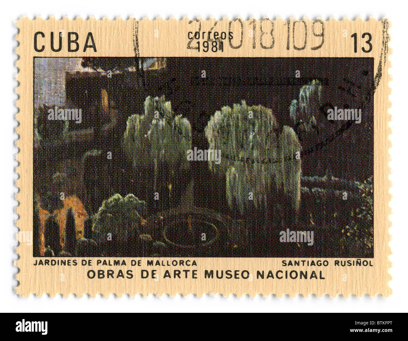 CUBA - CIRCA 1981: A stamp printed in CUBA shows paint by Santiago Rusinol 'Gardens Palma de Mallorca', circa 1981 Stock Photo