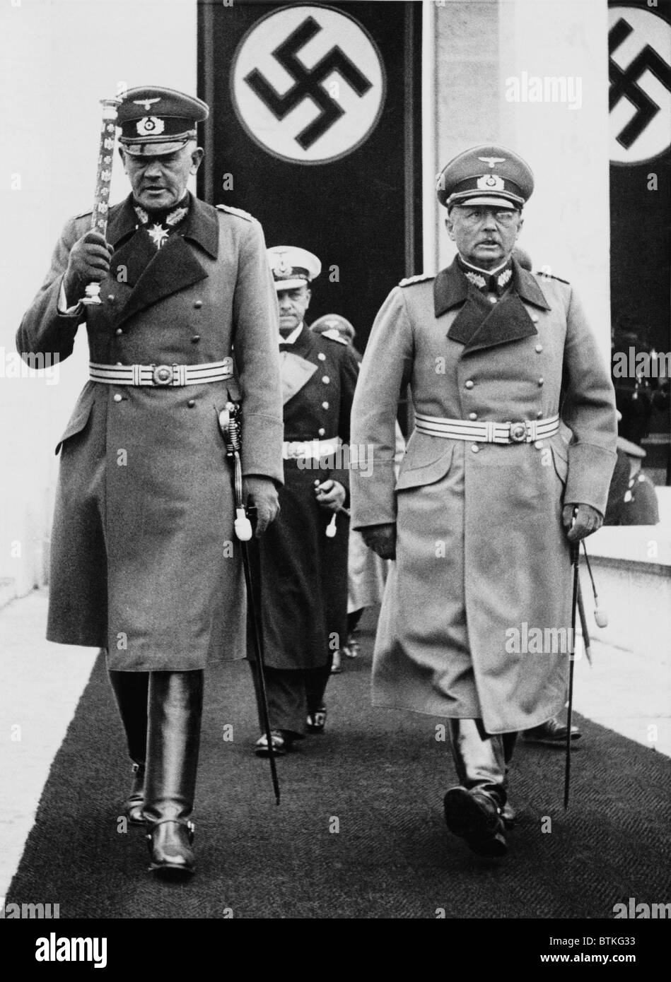 Nazi Germany's military commanders in 1937: Defense Minister Werner von Blomberg (left), Navy's Admiral Erich Raeder (in center Stock Photo