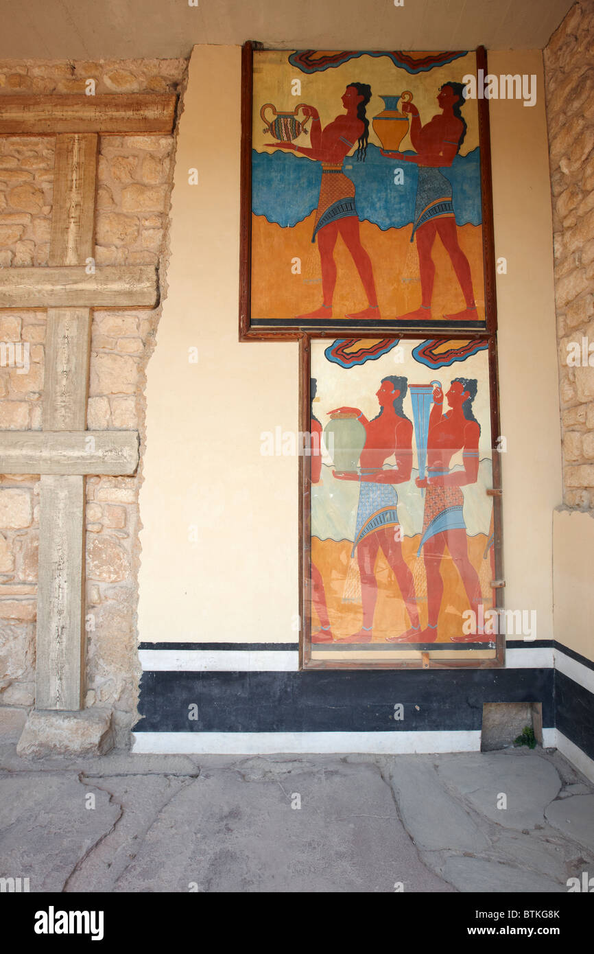 Fresco of the Procession in Knossos Palace. Crete, Greece. Stock Photo