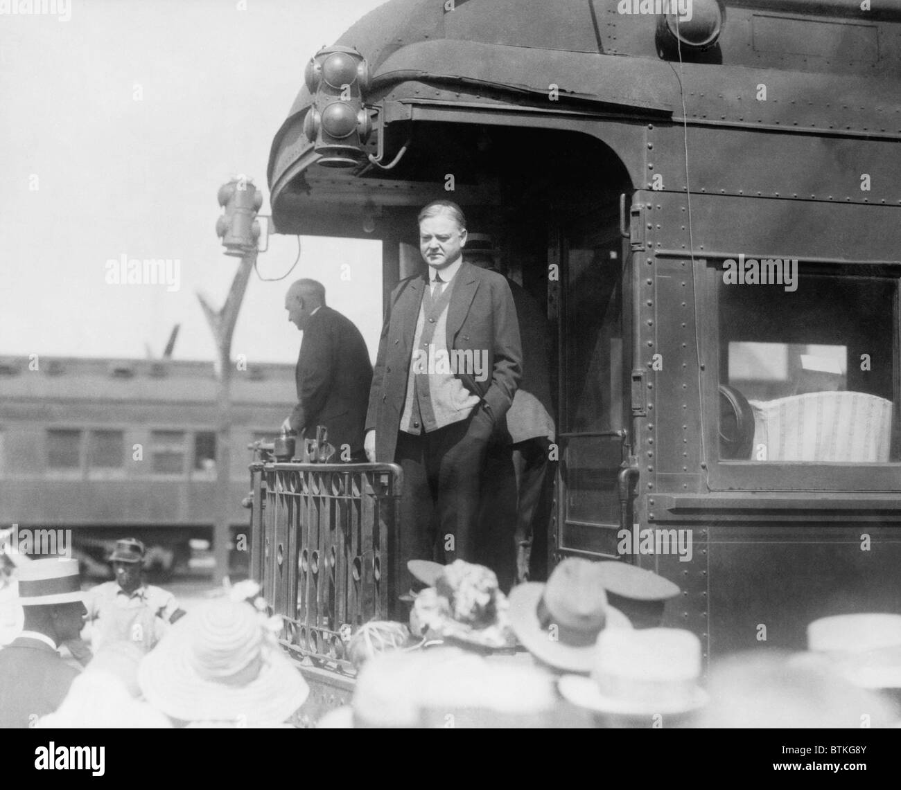 Herbert Hoover (18741964), before a crowd on his campaign train during