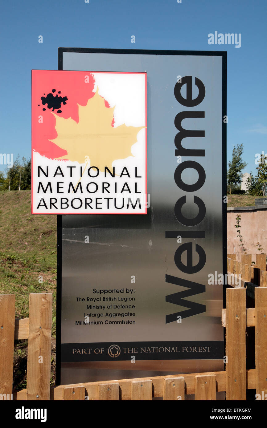 Entrance sign to the National Memorial Arboretum in Alrewas ...