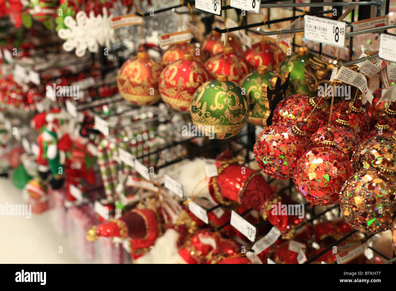 Christmas ornaments for sale in store Stock Photo  Alamy