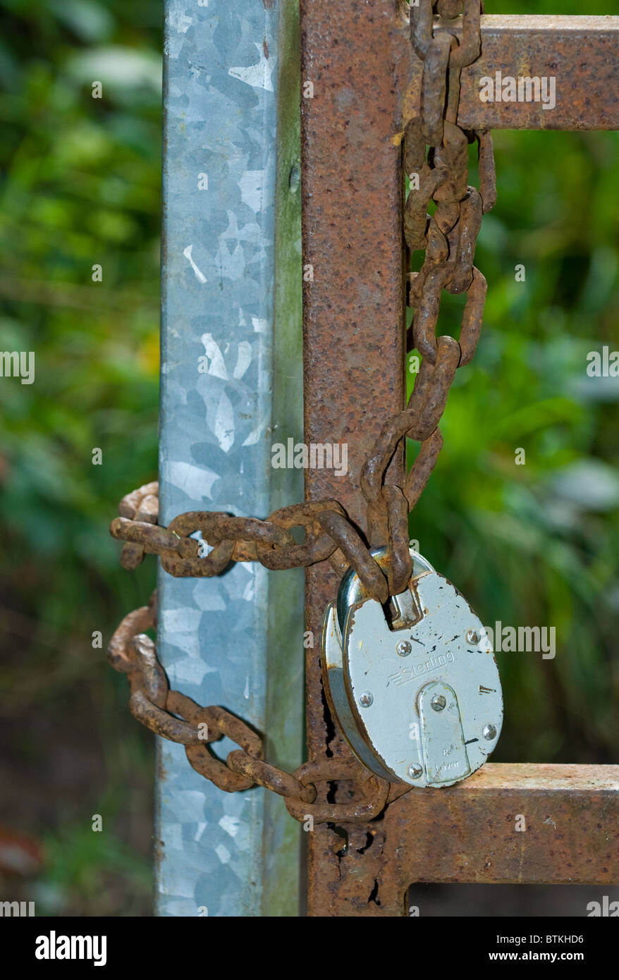 Locked gates baring entry. Stock Photo