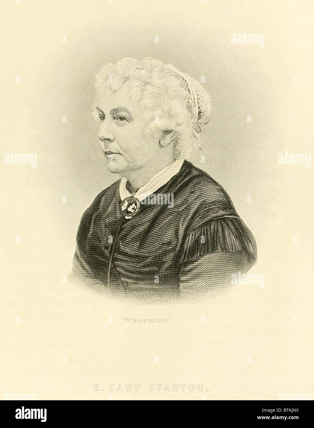 Elizabeth Cady Stanton (1815-1902), American women's rights leader. Engraving ca. 1865. Stock Photo
