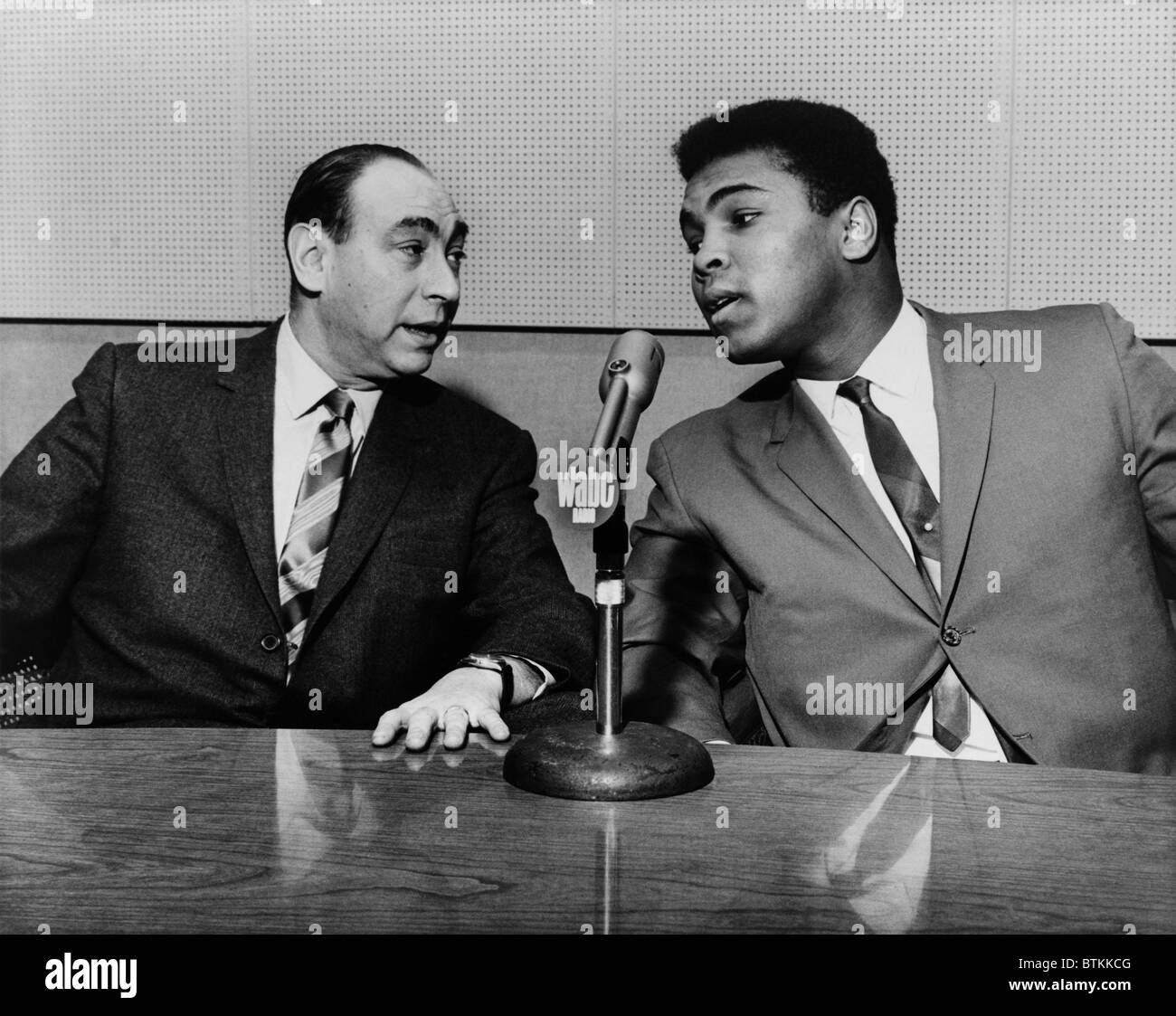 Muhammed Ali and Howard Cosell on 'Speaking of everything with Howard Cosell' on WABC radio in 1965. Stock Photo