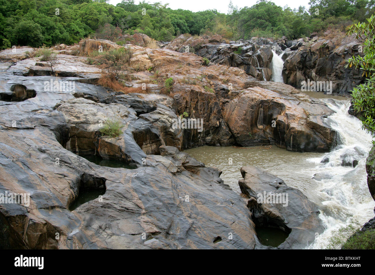 Rock Formations and Waterfall at Lowveld National Botanical Garden, Nelspruit, Mpumalanga, South Africa Stock Photo