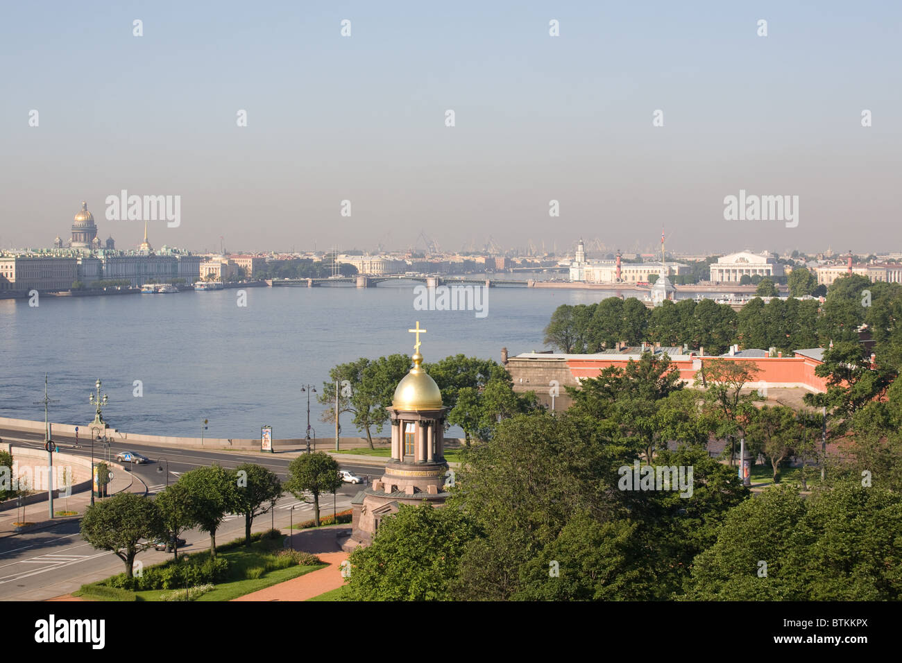 View from the roof. Embankment of the Neva River.Chapel of the Life-Giving Trinity in St. Petersburg, Russia. Stock Photo