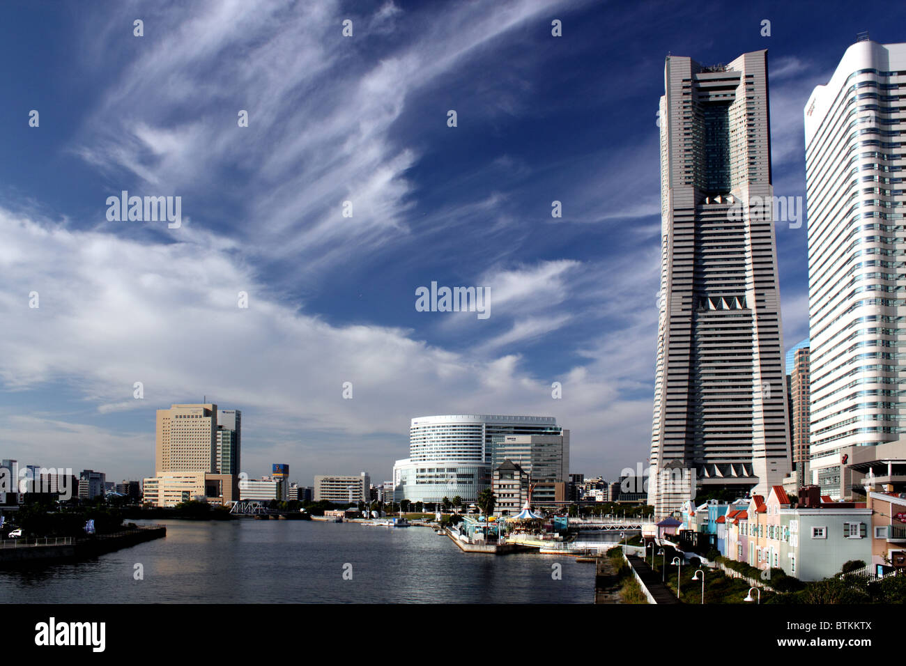 View of Minato Mira 21 district and Landmark Tower Yokohama Japan Stock Photo