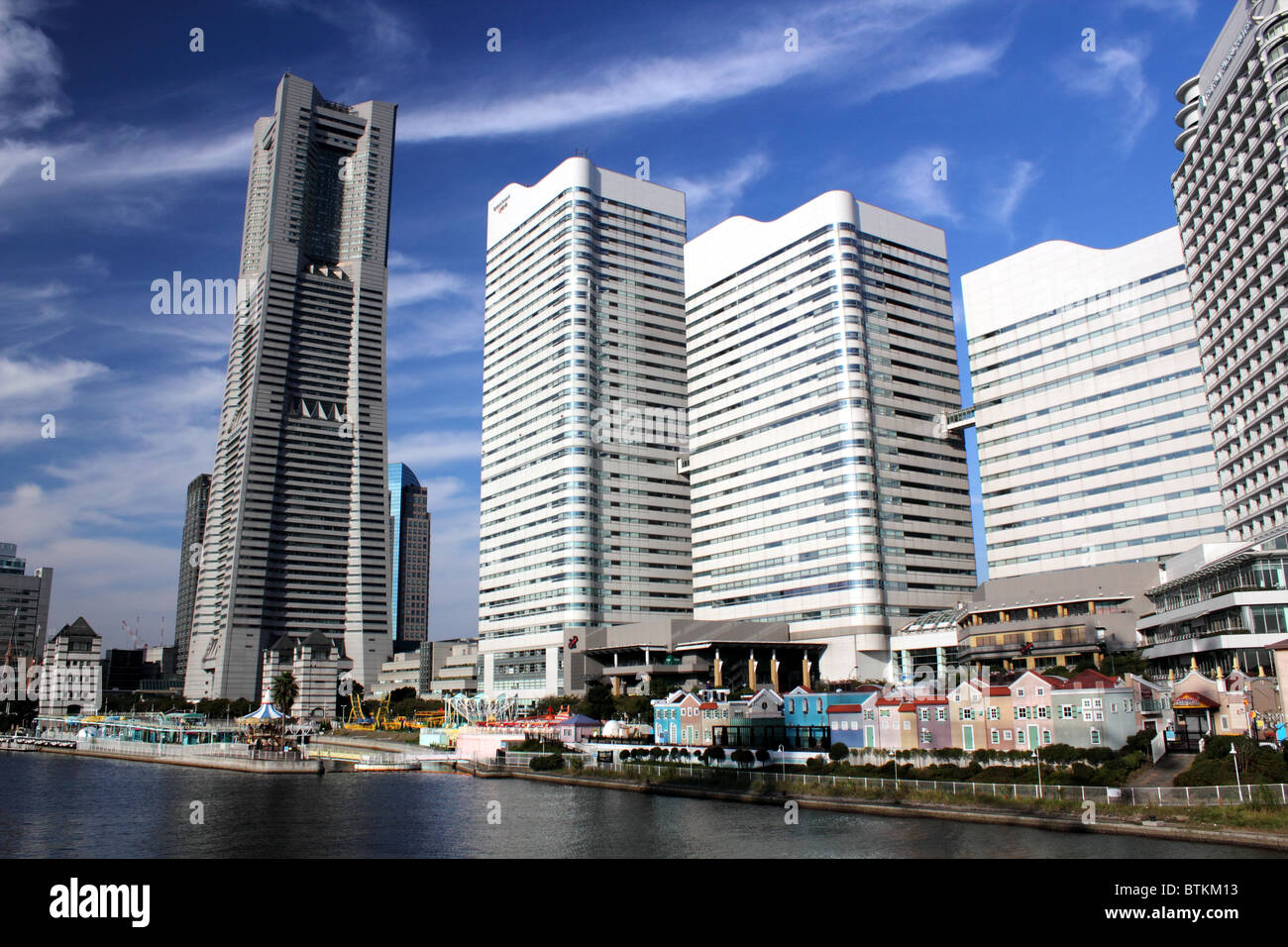 View of Minato Mira 21 district and Landmark Tower Yokohama Japan Stock Photo