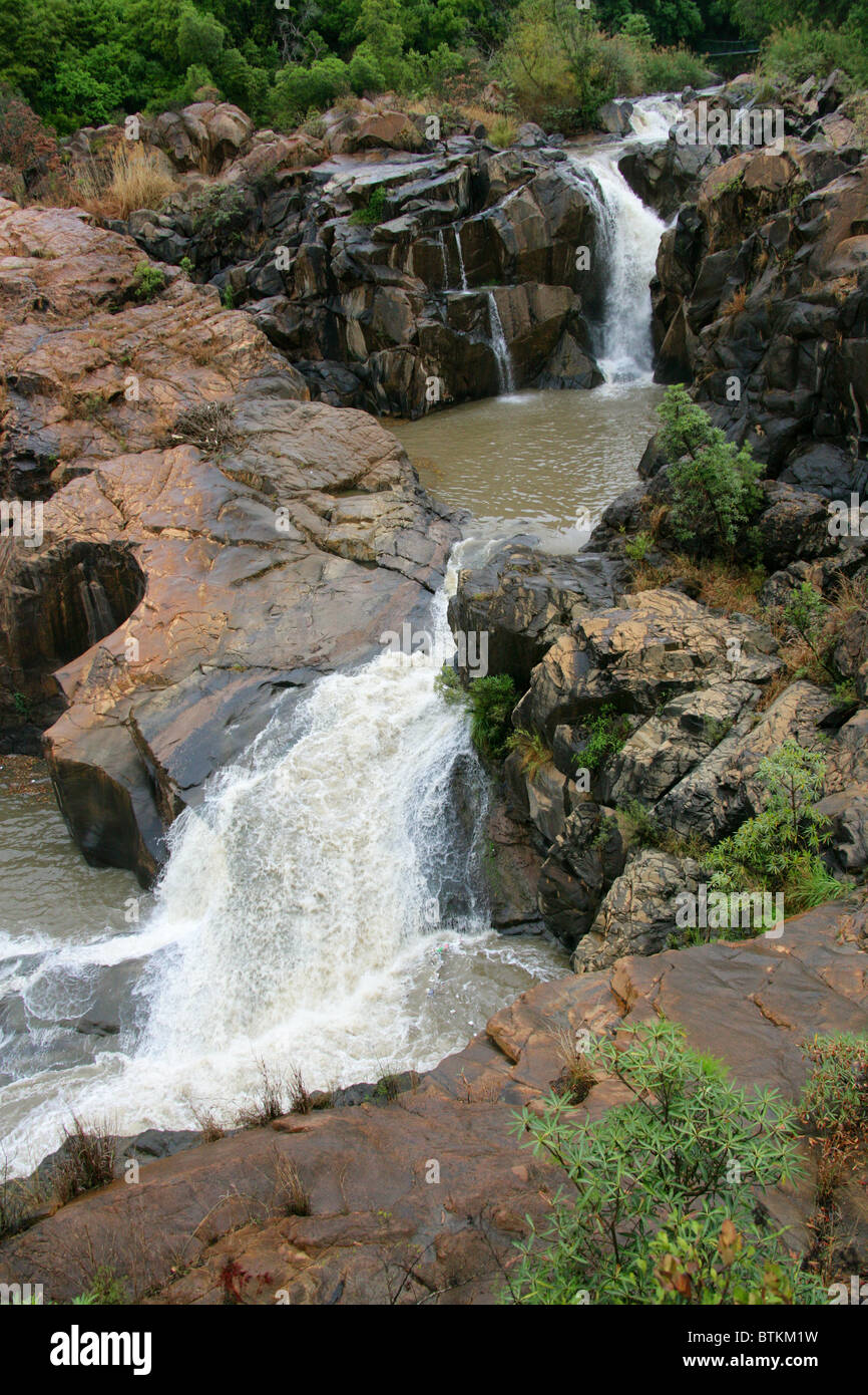 Rock Formations and Waterfall at Lowveld National Botanical Garden, Nelspruit, Mpumalanga, South Africa Stock Photo