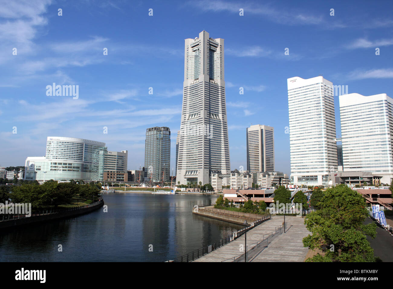 View of Minato Mira 21 district and Landmark Tower Yokohama Japan Stock Photo