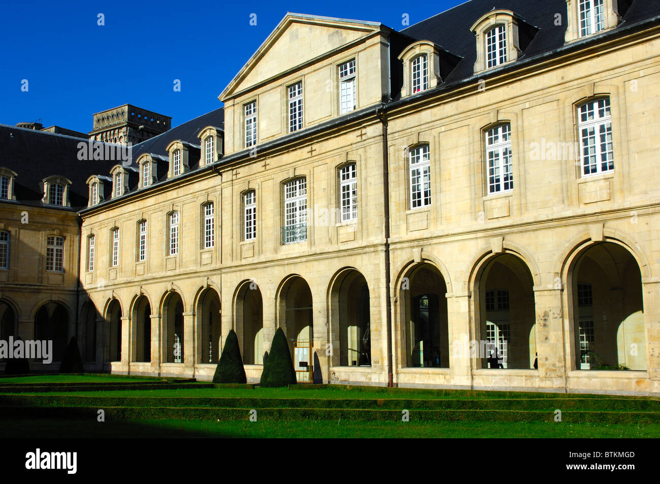 North wing of the cloister building with covered walk, l'abbaye aux Dames, Abbey of Women, Caen, France Stock Photo