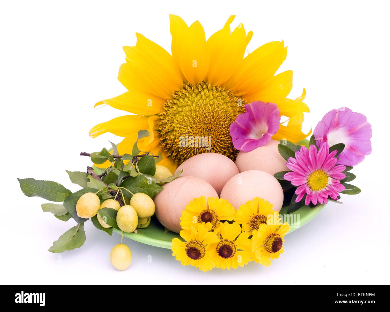 Easter eggs in a nest from flowers Stock Photo - Alamy
