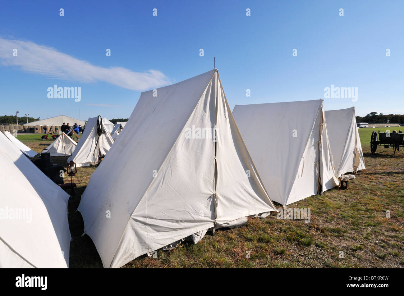 Tents at a Civil War camp reenactment on Camp Edwards at the Massachusetts Military Reservation, Bourne, Cape Cod, MA, USA Stock Photo