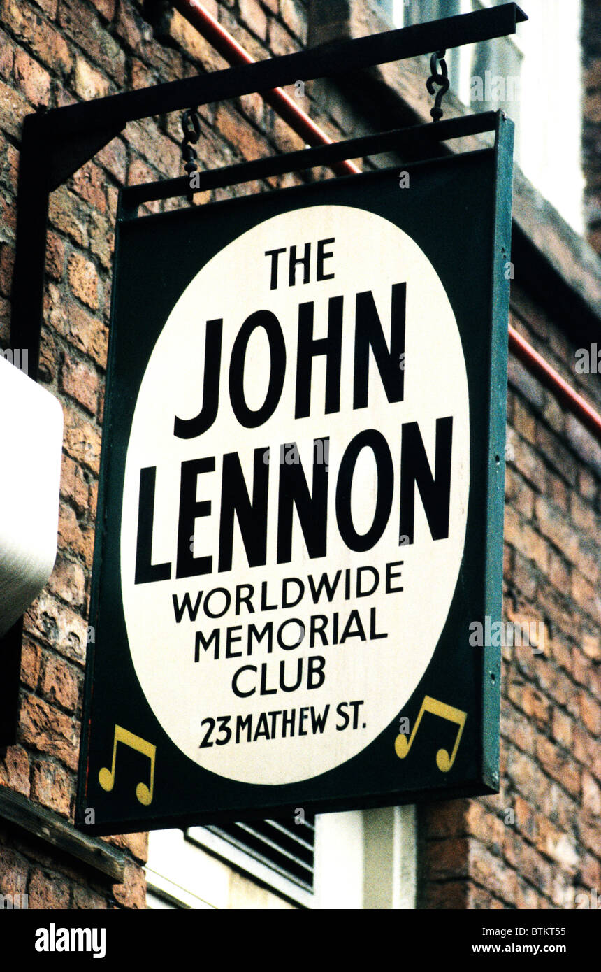 The John Lennon Club Mathew Street Liverpool England Uk Sign Board Stock Photo Alamy