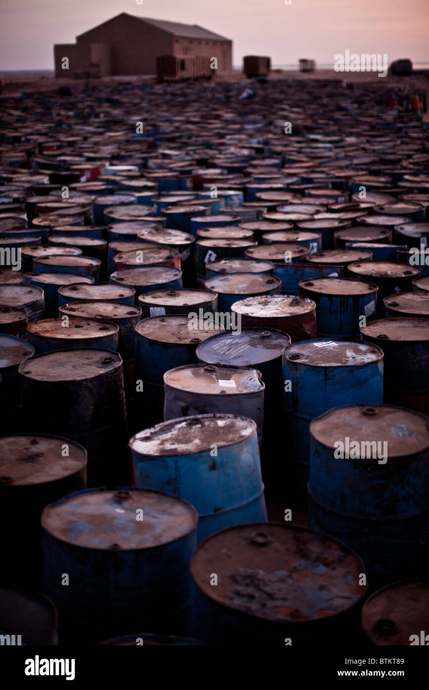 Used oil barrels in Wadi Halfa, Sudan Stock Photo