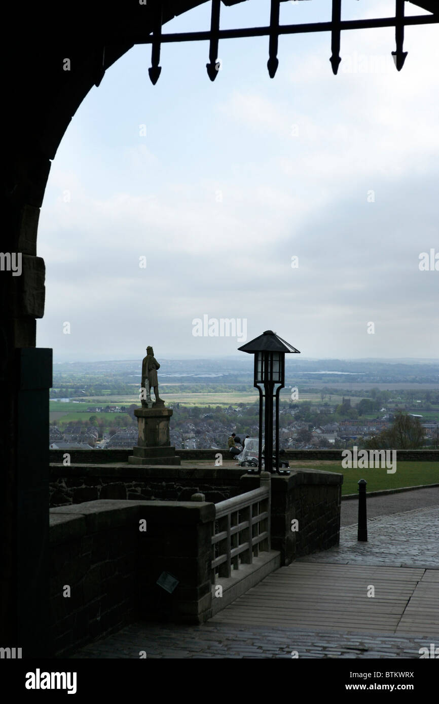 View of Robert Bruce statue from inside Stirling Castle in Scotland Stock Photo
