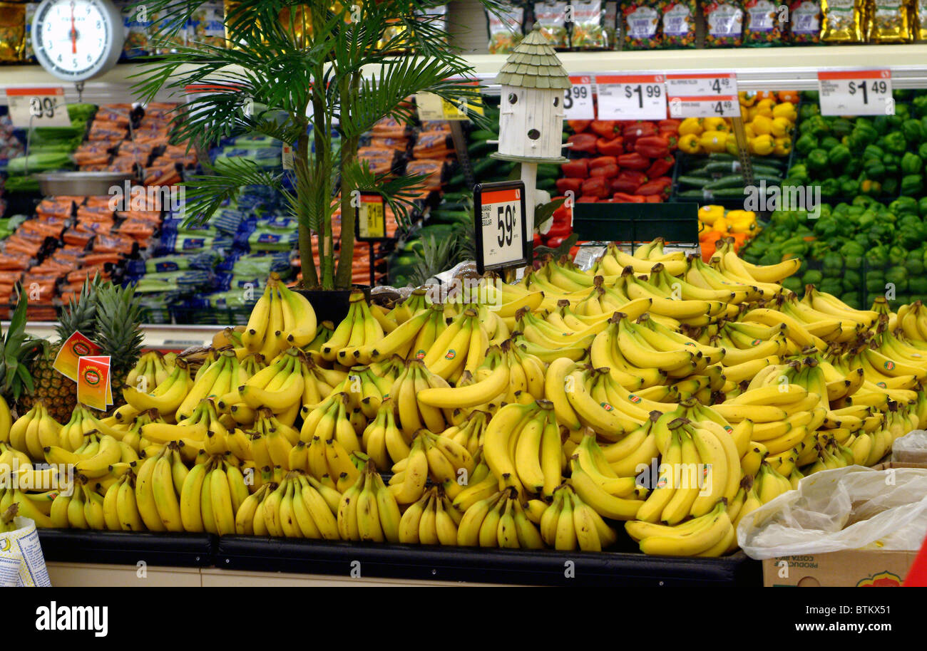 bannana bin in vegetable section in Safeway store Stock Photo