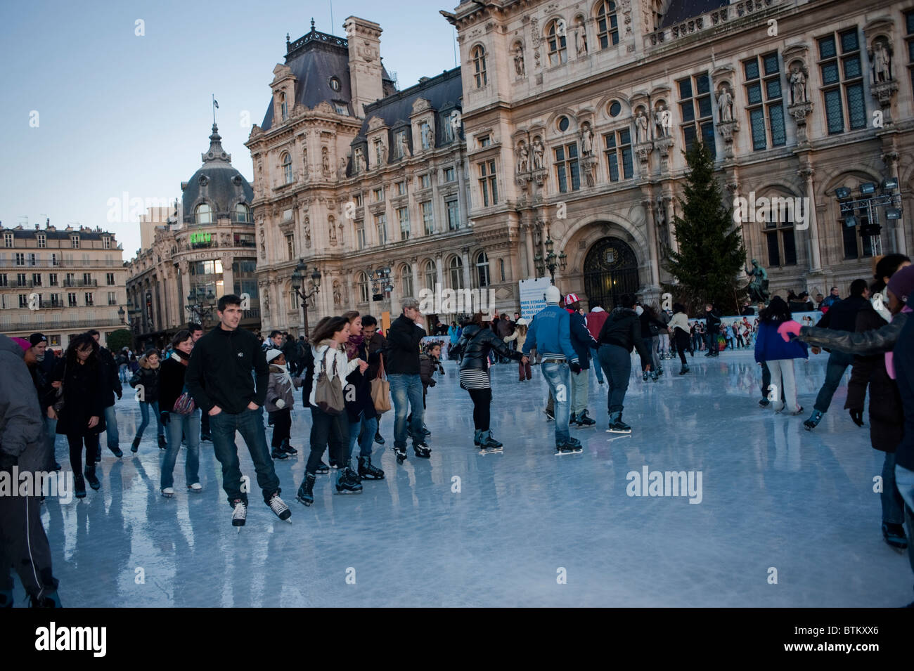 Paris, France, Street Scene, Ice Skaters on Ice Skating Rink at Paris